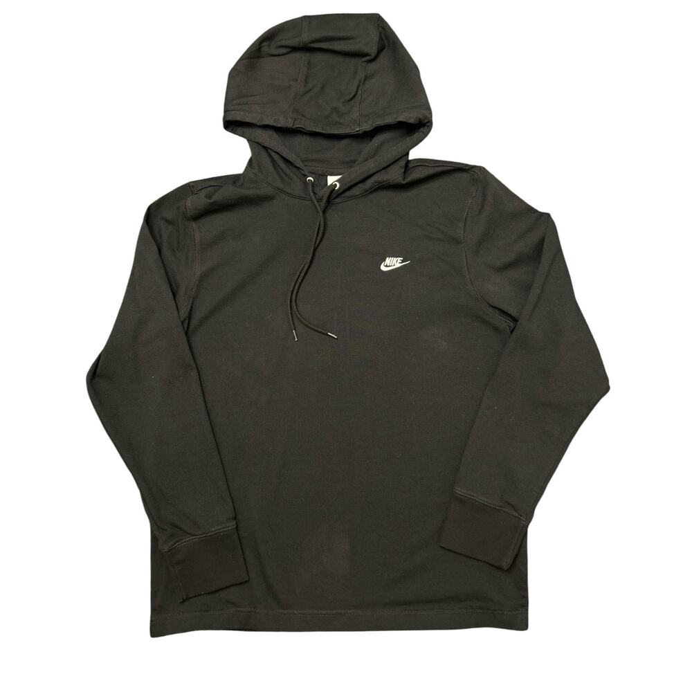 Nike Men's Club Black Knit Pullover Hoodie Lightweight Medium Swoosh Logo